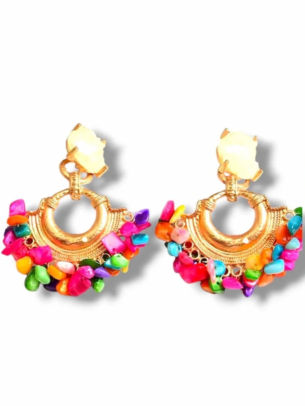 Summer Colorful Gemstone Hoop Earrings